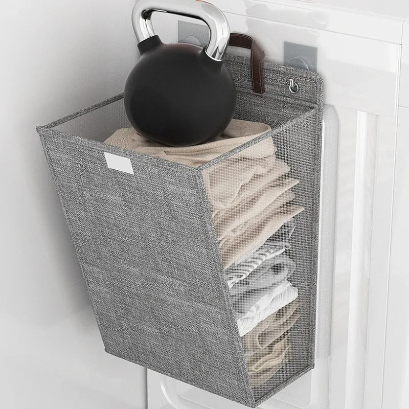 Foldable Adhesive Laundry Basket | Wall-Mounted Organizer – Space-Saving, Home