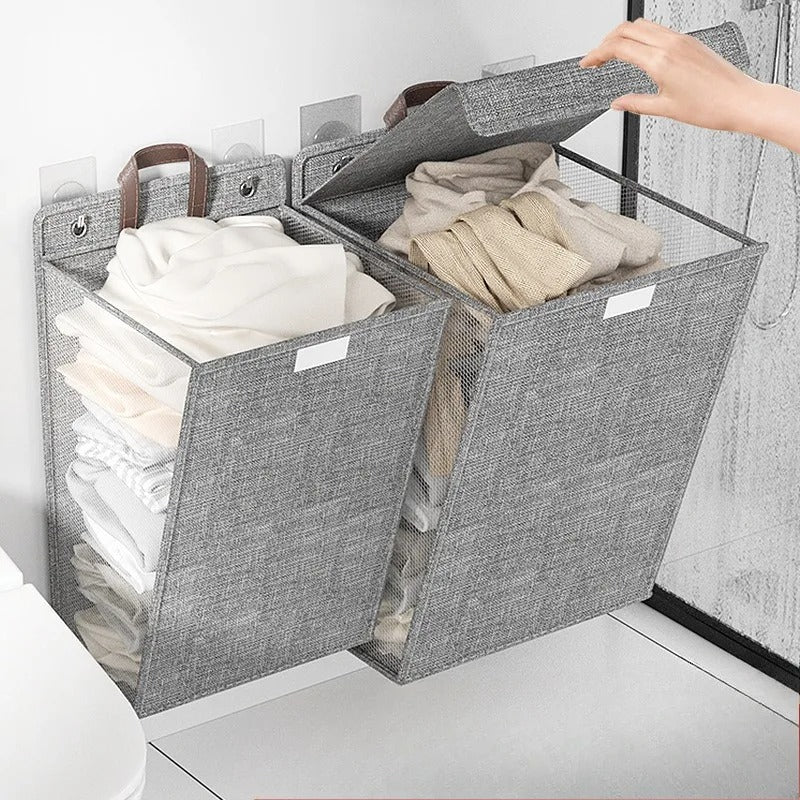 Foldable Adhesive Laundry Basket | Wall-Mounted Organizer – Space-Saving, Home