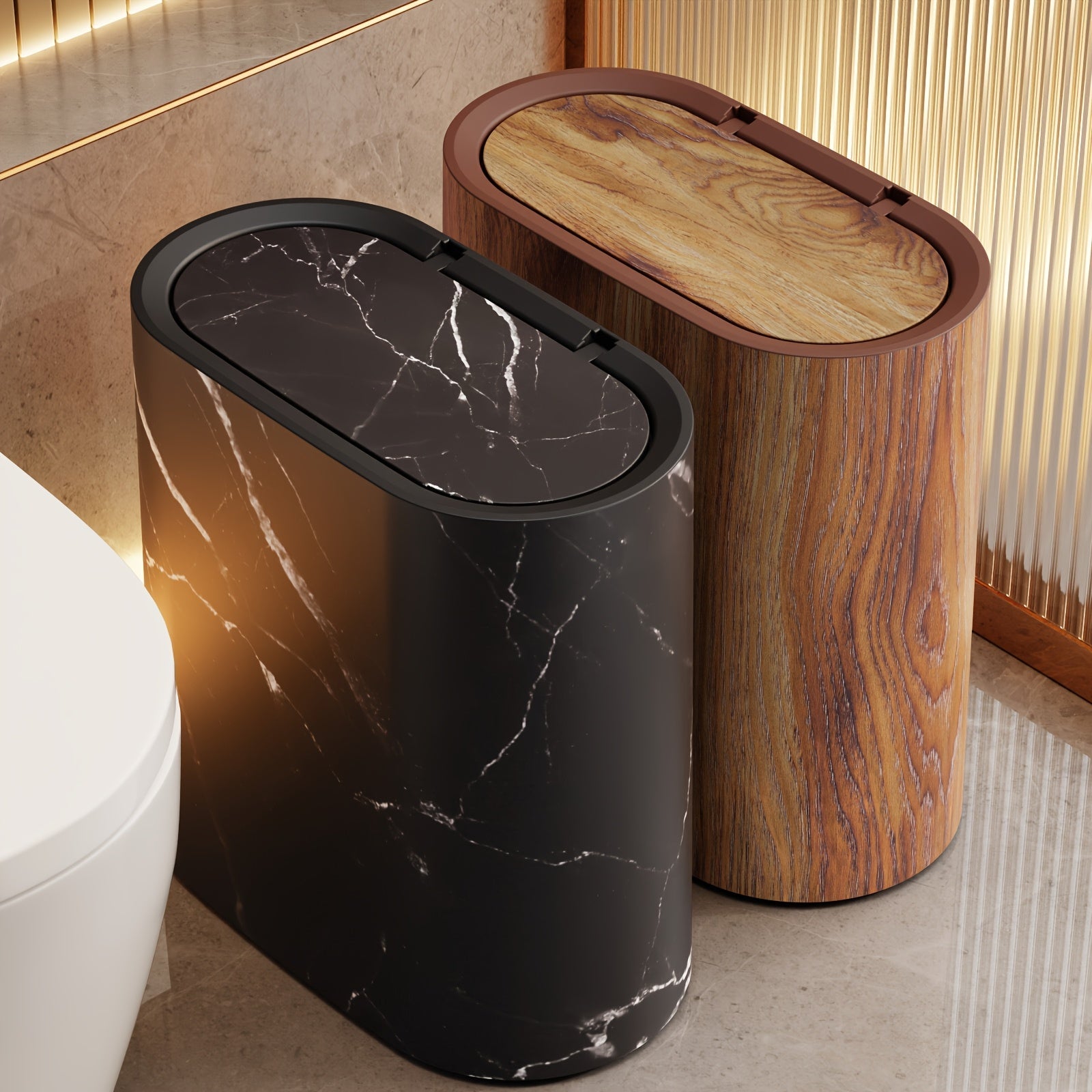 Marble Pattern Trash Can | Modern Kitchen & Bathroom Bin with Lid – Space-Saving, Home Organization