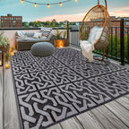 Reversible Outdoor Rug | Black & Grey Modern Patio Mat – Garden, Patio