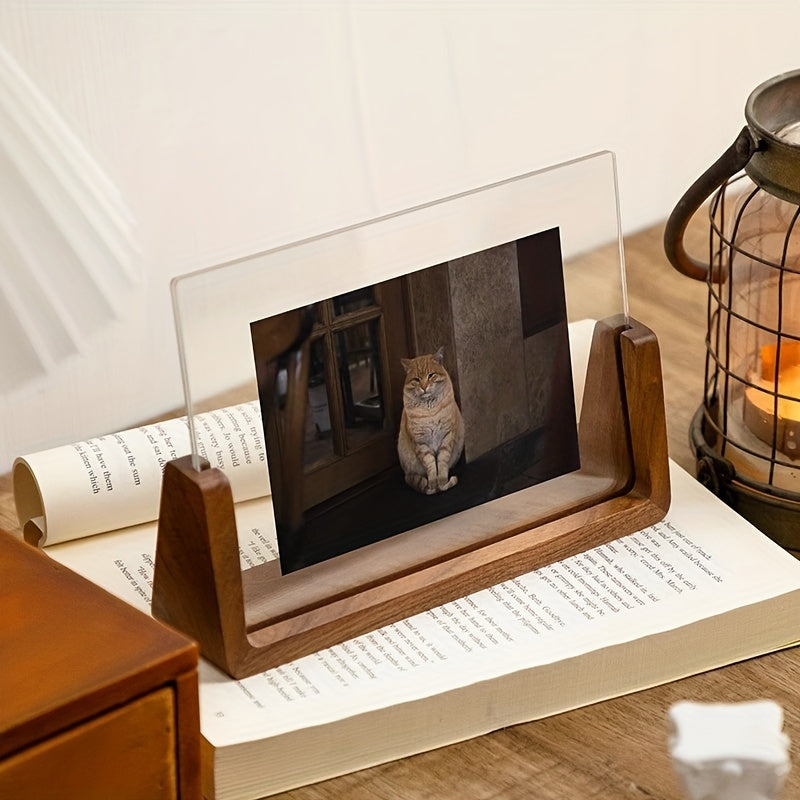 U-Shaped Acrylic & Wood Photo Frame | Modern Minimalist Display – Home Décor, Gift