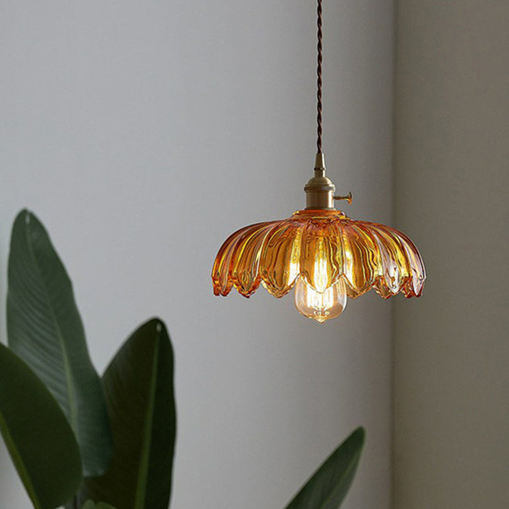 Vintage Flower Pendant Lamp | Coloured Glass – Home Decor, Gift